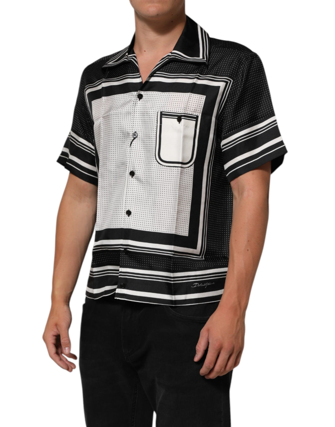 Dolce &amp; Gabbana Black White StripeDot Print Casual Polo Shirt