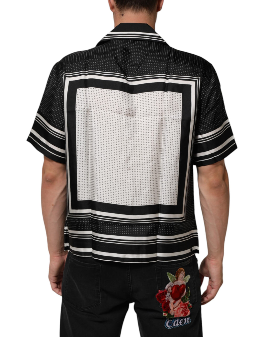 Dolce &amp; Gabbana Black White StripeDot Print Casual Polo Shirt