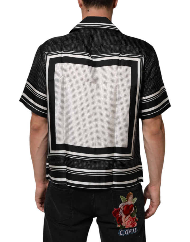 Dolce &amp; Gabbana Black White StripeDot Print Casual Polo Shirt