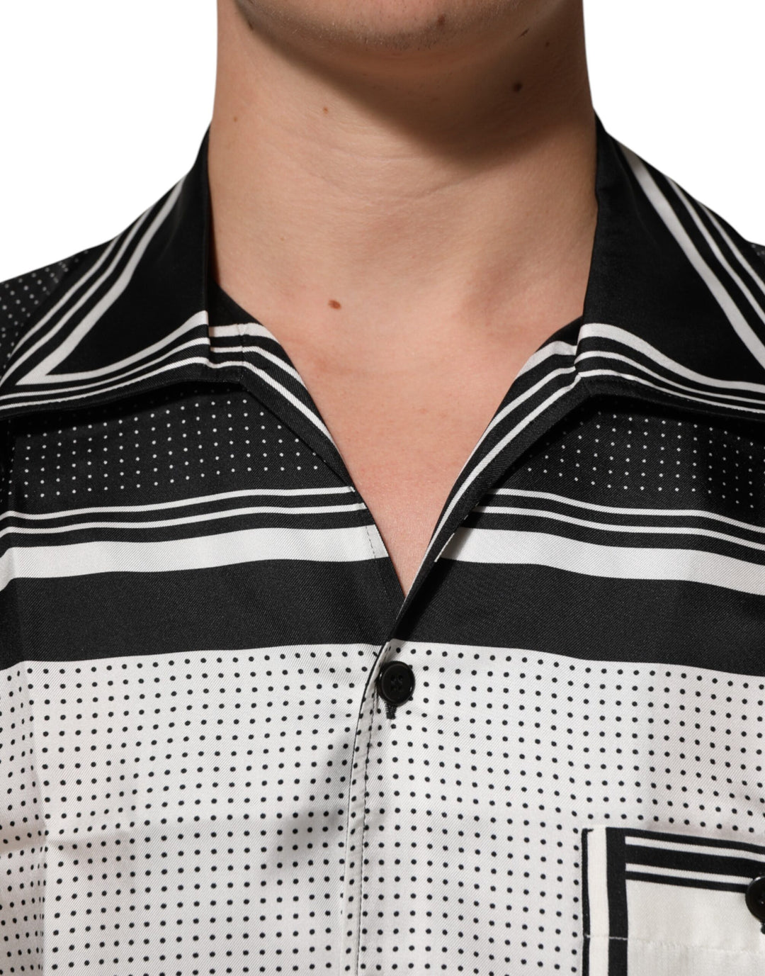 Dolce &amp; Gabbana Black White StripeDot Print Casual Polo Shirt