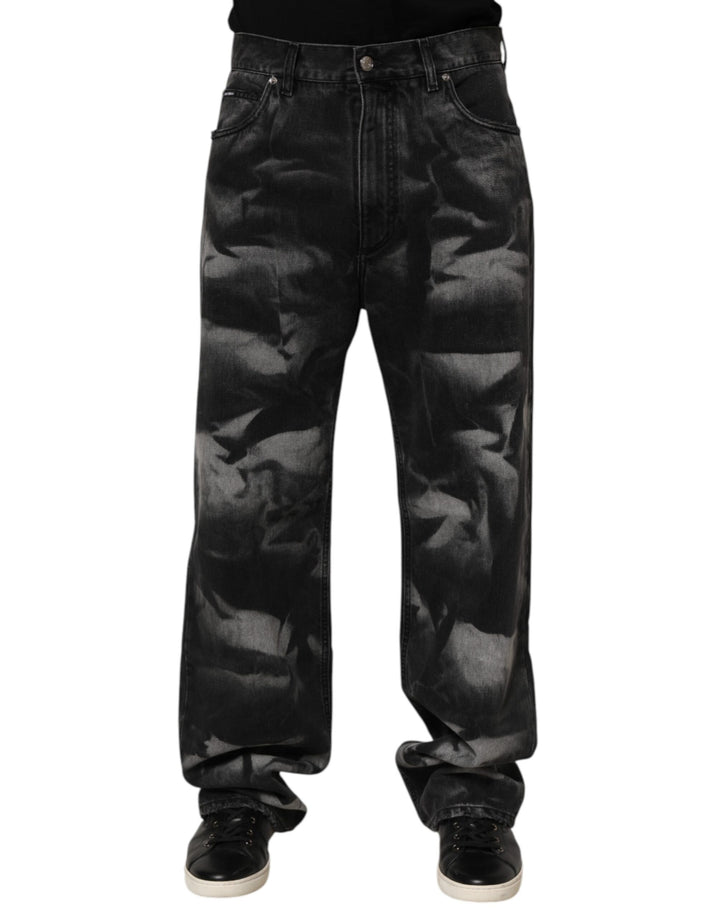 Dolce &amp; Gabbana Black Marbled Effect Straight Men Denim Jeans