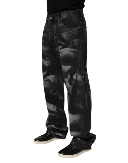 Dolce & Gabbana Black Marbled Effect Straight Men Denim Jeans