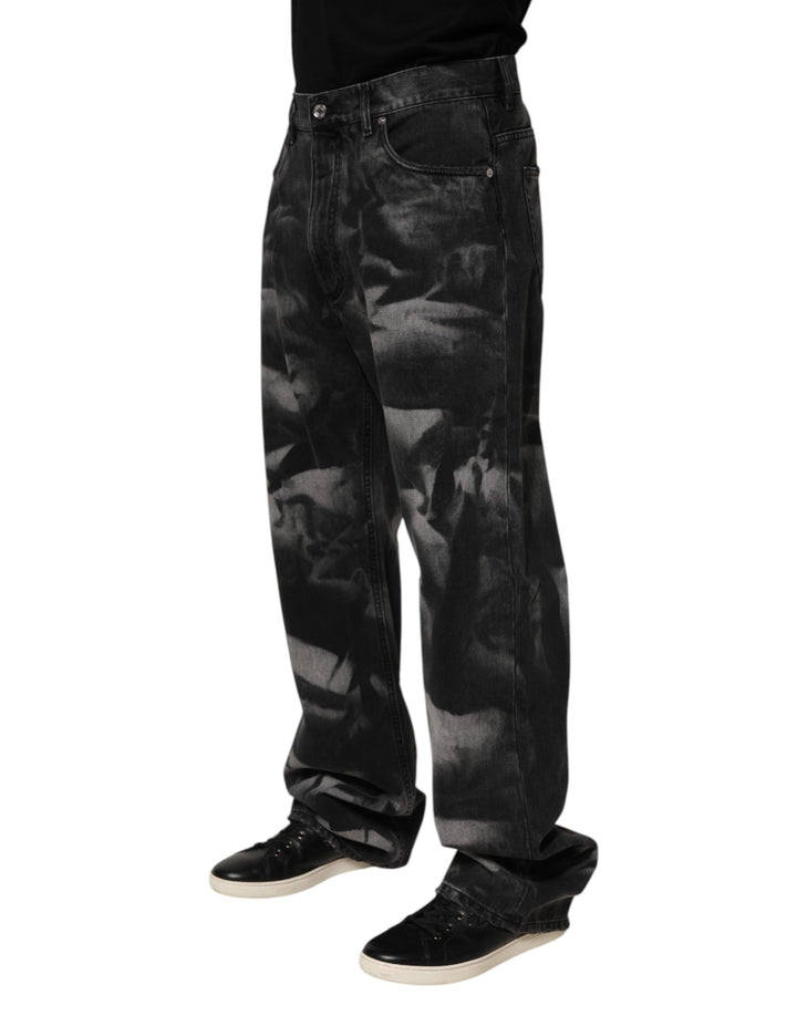 Dolce &amp; Gabbana Black Marbled Effect Straight Men Denim Jeans