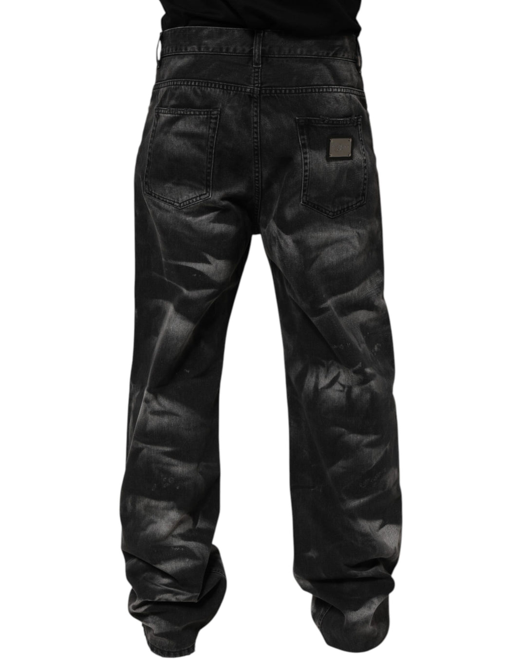 Dolce &amp; Gabbana Black Marbled Effect Straight Men Denim Jeans