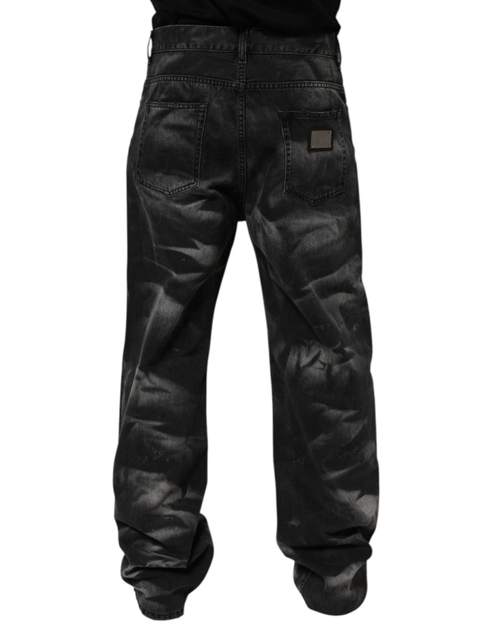 Dolce &amp; Gabbana Black Marbled Effect Straight Men Denim Jeans
