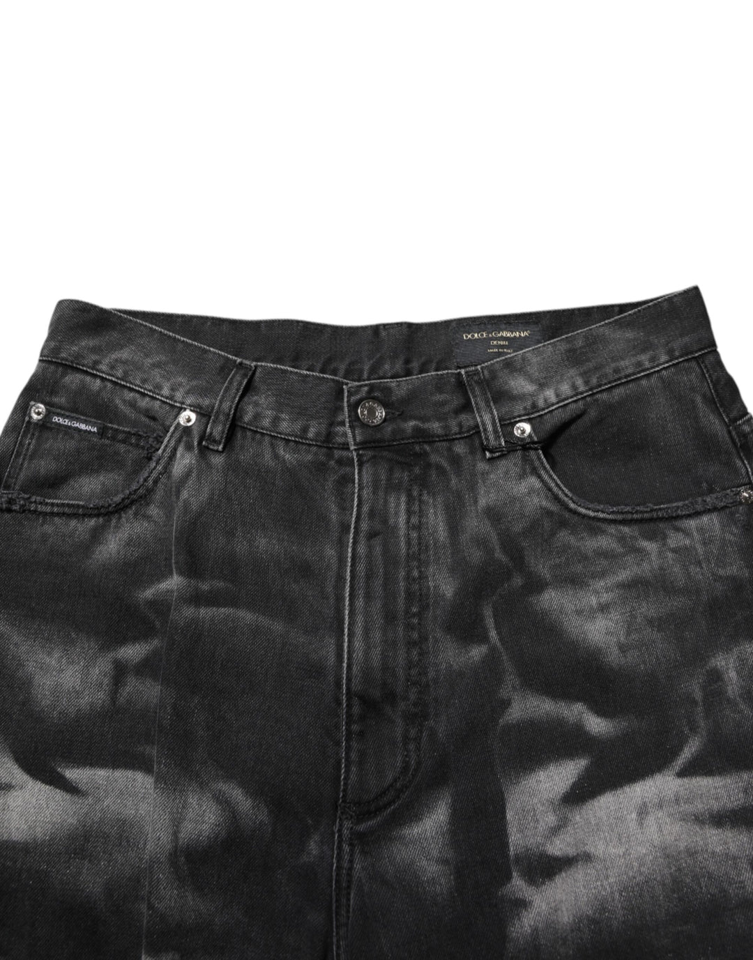 Dolce &amp; Gabbana Black Marbled Effect Straight Men Denim Jeans