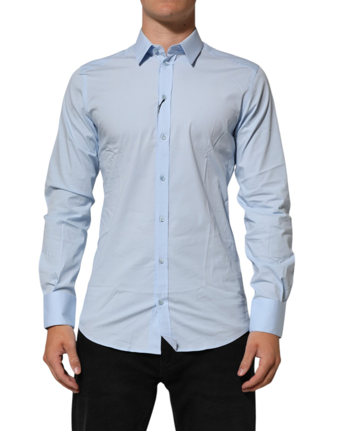 Dolce &amp; Gabbana Light Blue Cotton GOLD Formal Men Dress Shirt