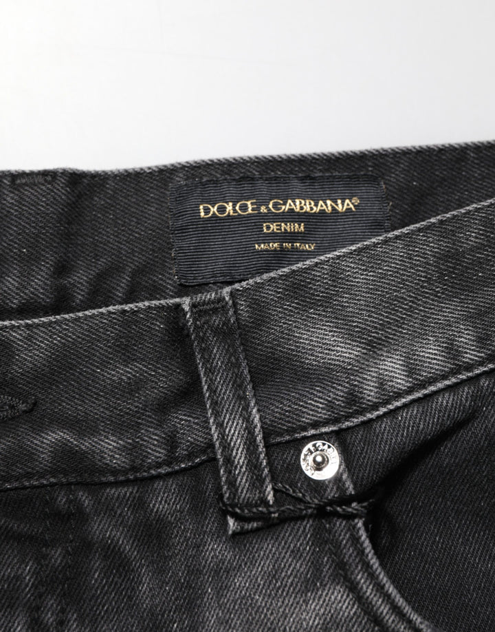 Dolce &amp; Gabbana Black Marbled Effect Straight Men Denim Jeans
