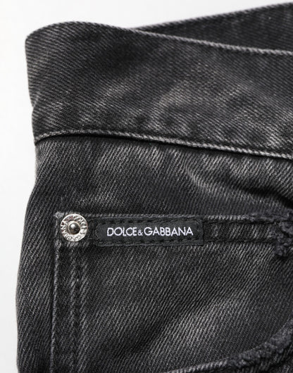 Dolce & Gabbana Black Marbled Effect Straight Men Denim Jeans