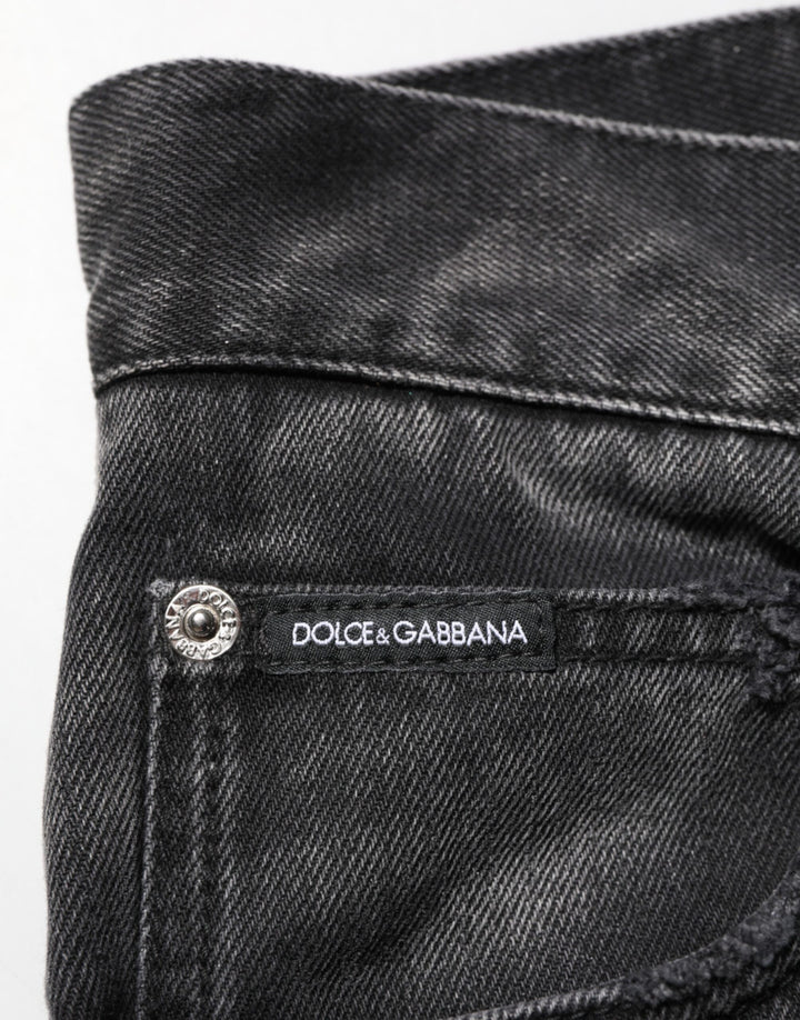 Dolce &amp; Gabbana Black Marbled Effect Straight Men Denim Jeans