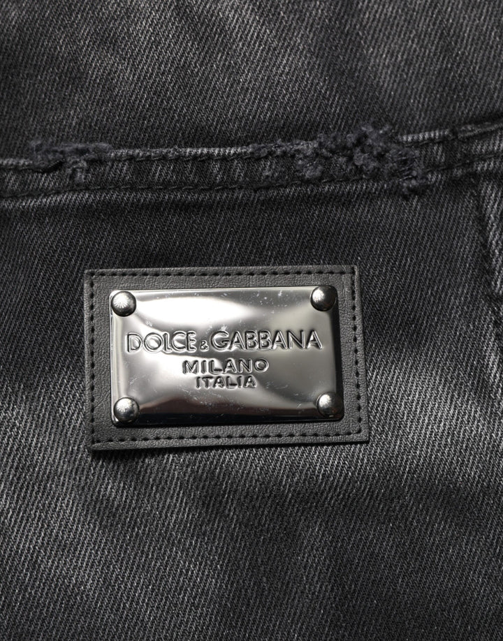 Dolce &amp; Gabbana Black Marbled Effect Straight Men Denim Jeans