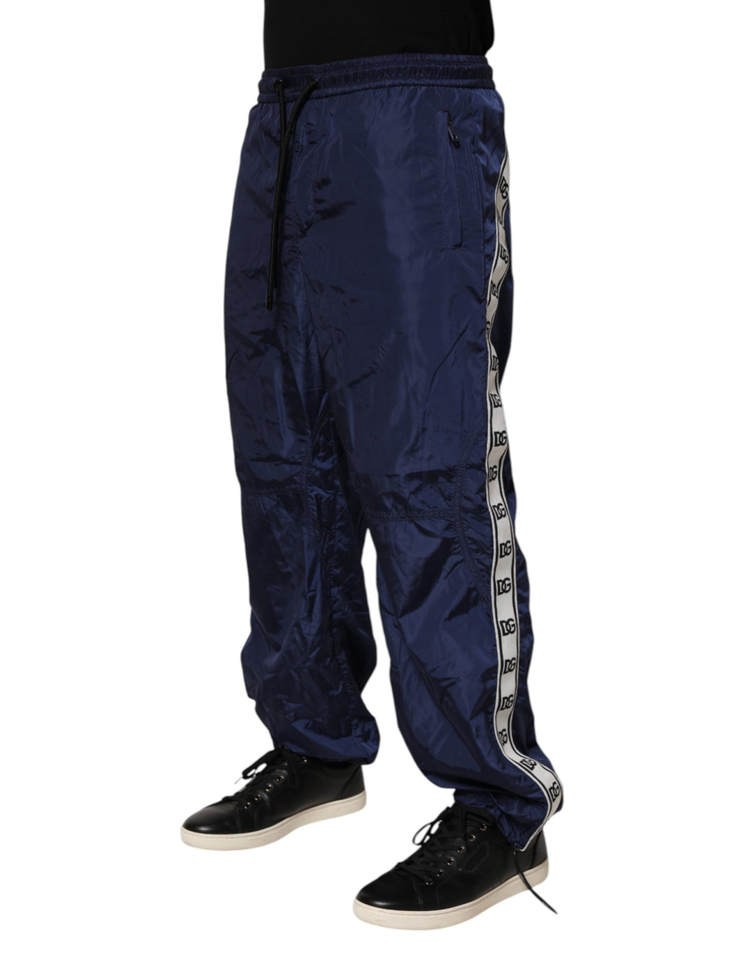 Dolce &amp; Gabbana Blue Nylon Straight Jogger Sweatpants Pants