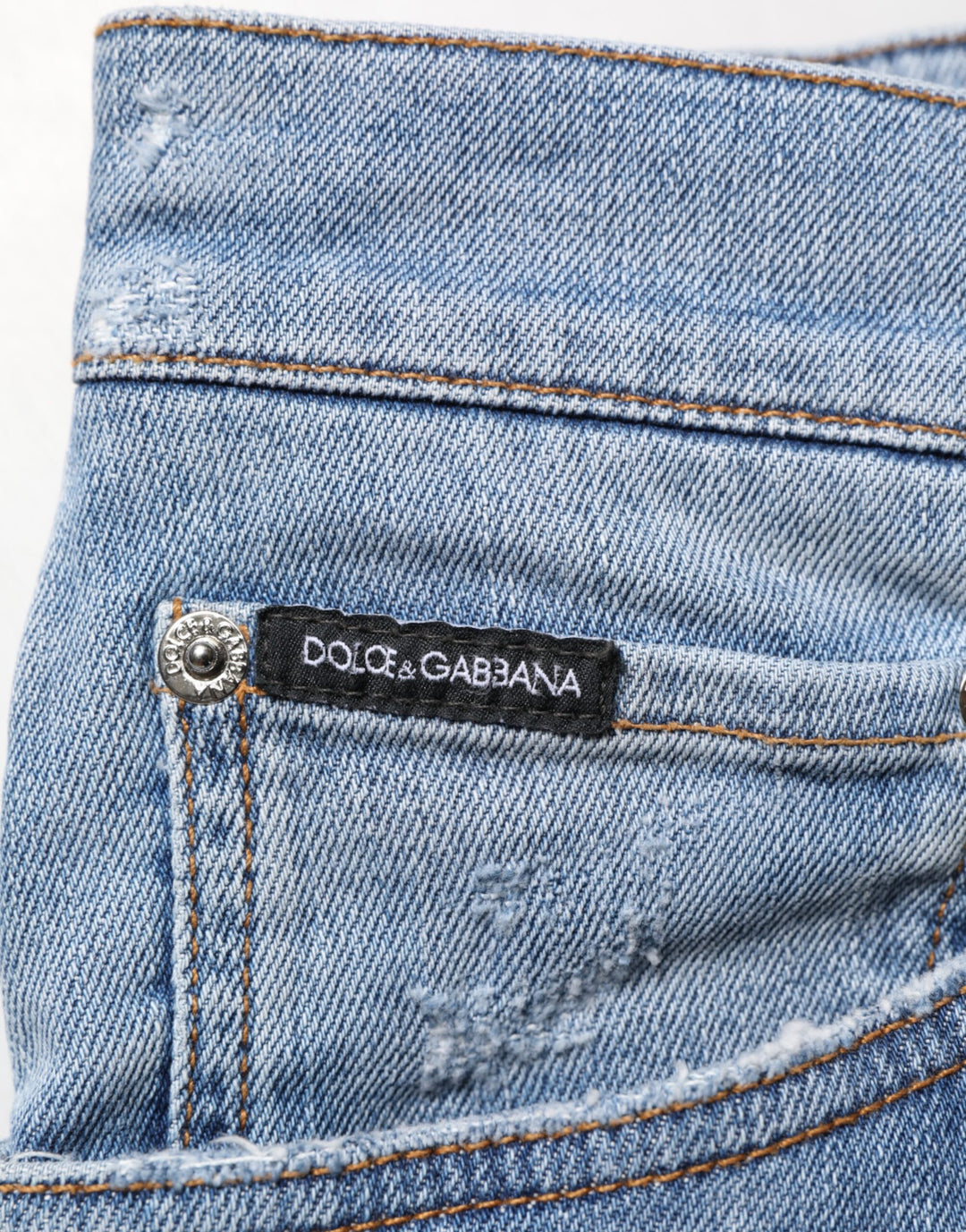 Dolce &amp; Gabbana Blue Tattered Slim Fit Cotton Denim Jeans
