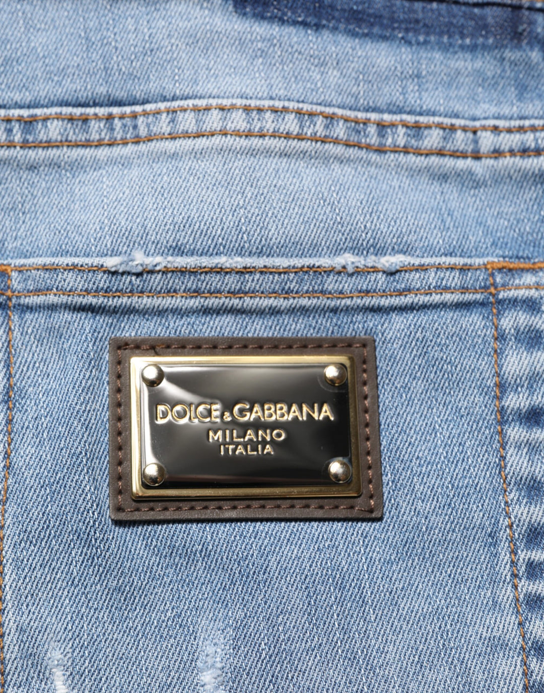 Dolce &amp; Gabbana Blue Tattered Slim Fit Cotton Denim Jeans