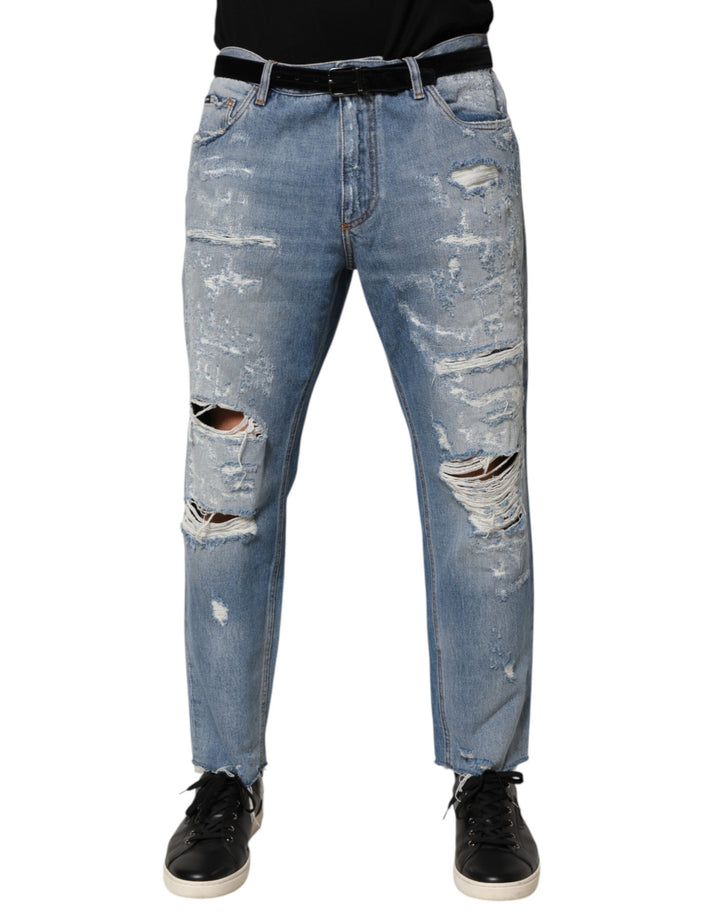Dolce &amp; Gabbana Blue Distressed Ripped Denim Trouser Jeans