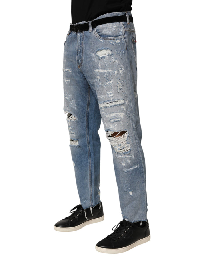 Dolce &amp; Gabbana Blue Distressed Ripped Denim Trouser Jeans