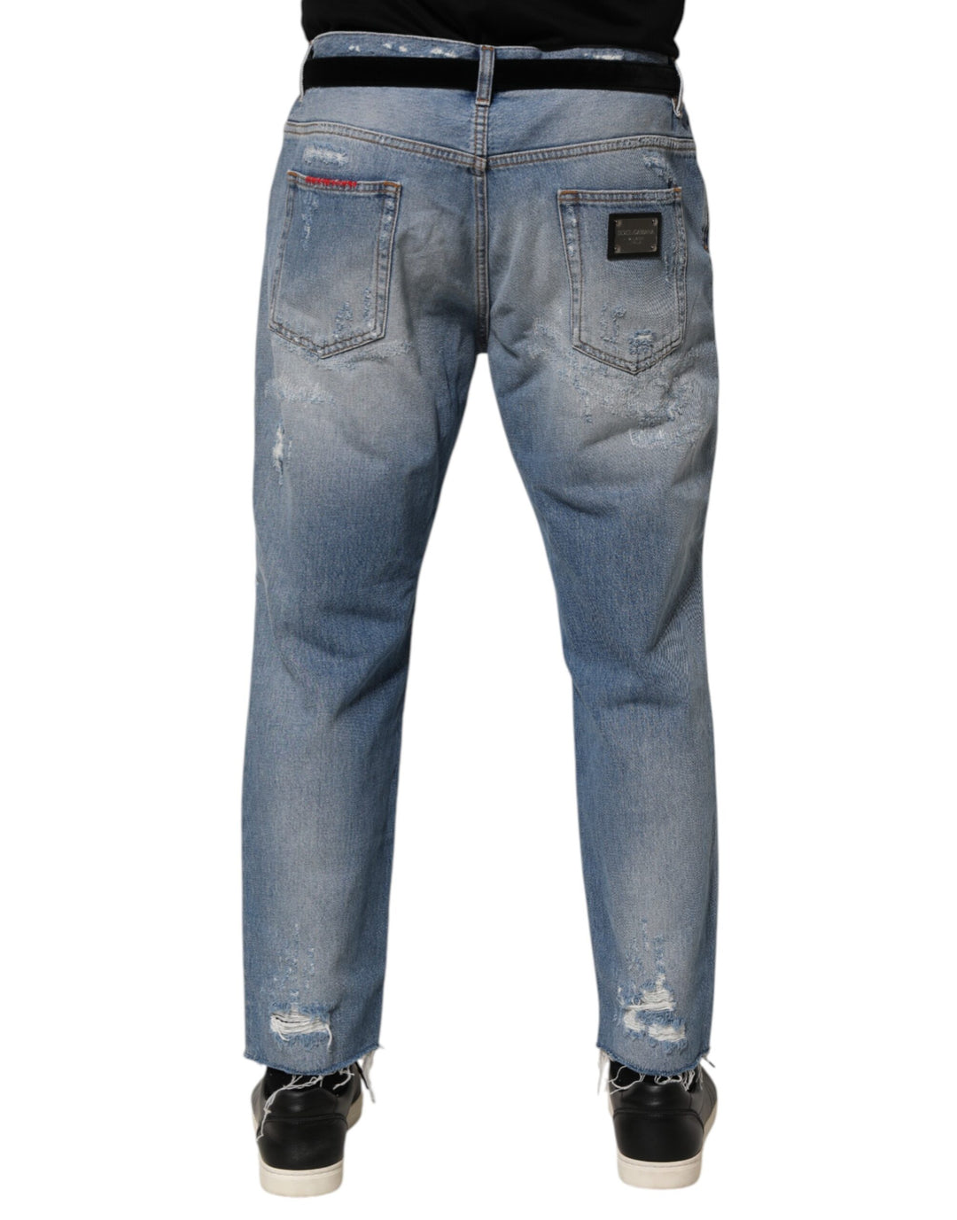 Dolce &amp; Gabbana Blue Distressed Ripped Denim Trouser Jeans
