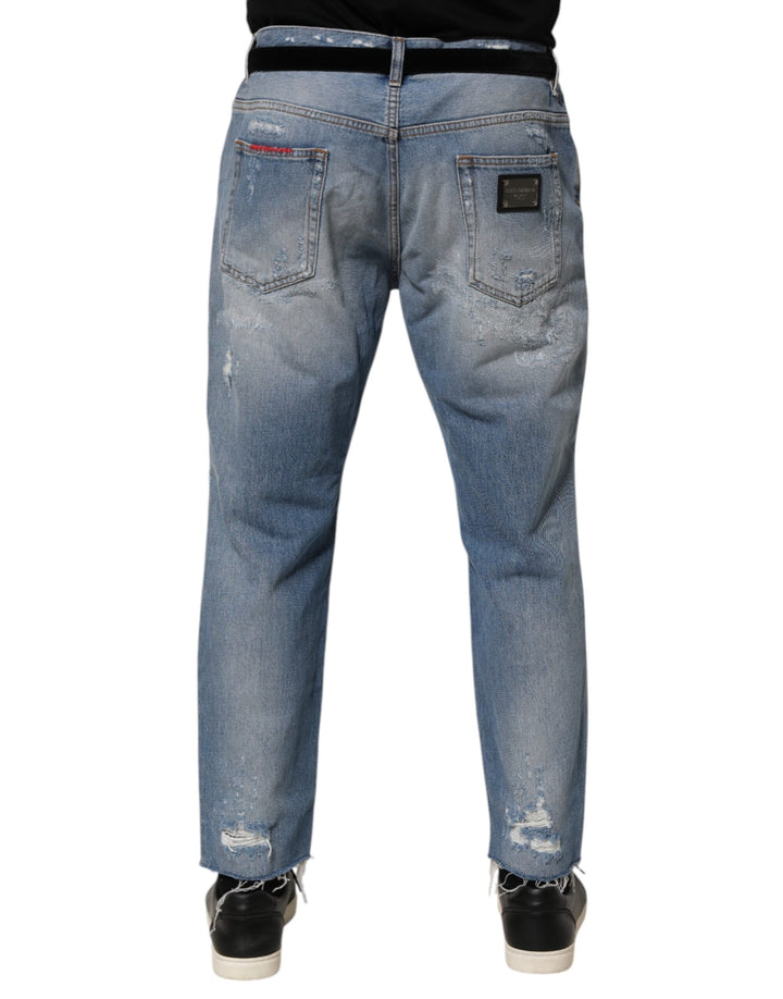 Dolce &amp; Gabbana Blue Distressed Ripped Denim Trouser Jeans