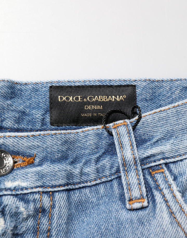 Dolce &amp; Gabbana Blue Distressed Ripped Denim Trouser Jeans