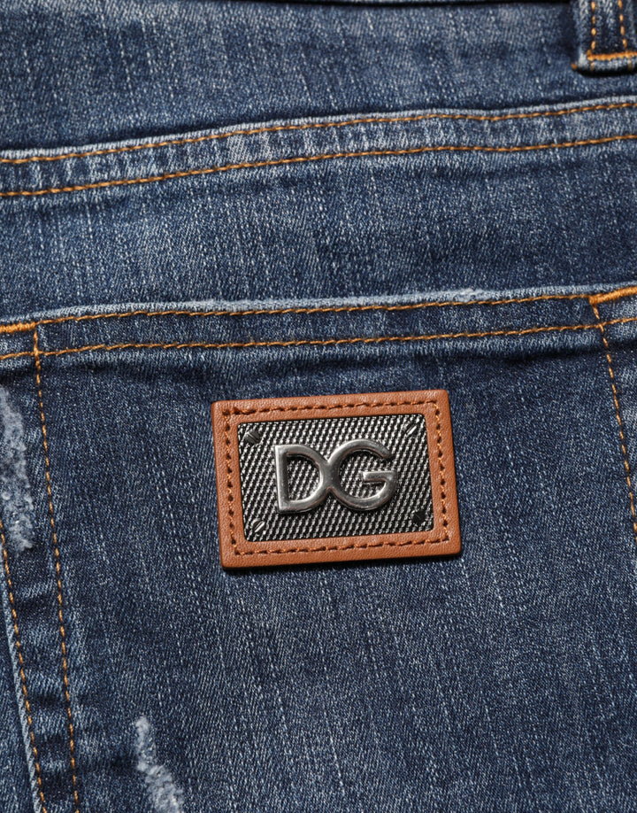 Dolce &amp; Gabbana Dark Blue Washed Running Ripped Denim Jeans