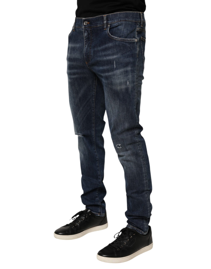 Dolce &amp; Gabbana Dark Blue Washed Running Ripped Denim Jeans