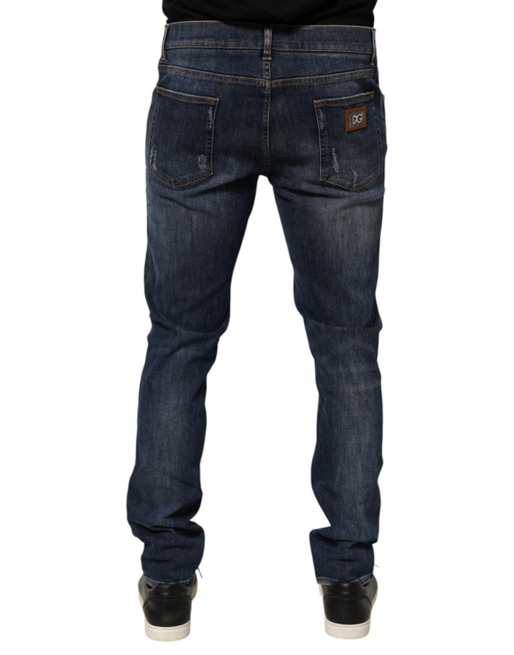 Dolce &amp; Gabbana Dark Blue Washed Running Ripped Denim Jeans
