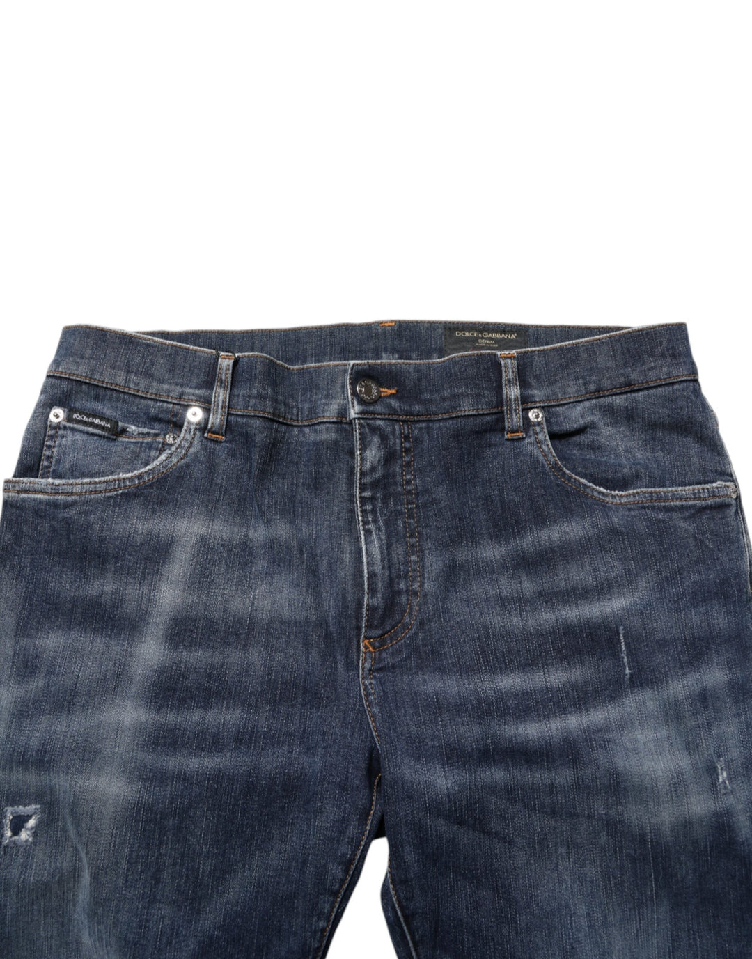 Dolce &amp; Gabbana Dark Blue Washed Running Ripped Denim Jeans