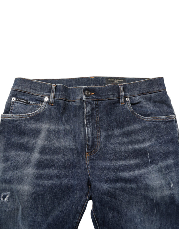 Dolce &amp; Gabbana Dark Blue Washed Running Ripped Denim Jeans