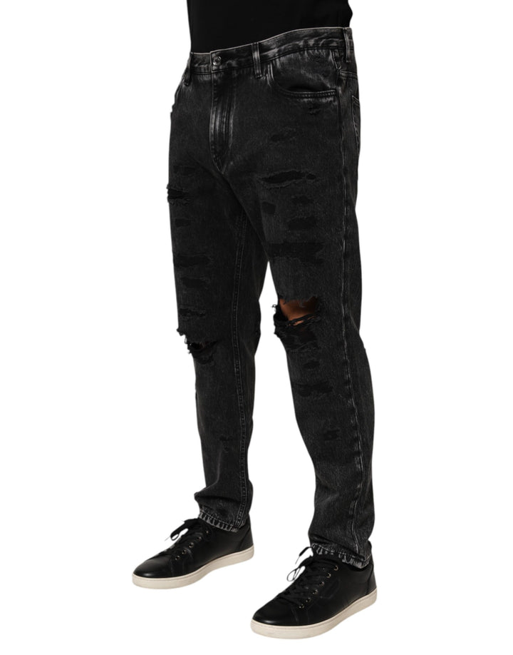 Dolce &amp; Gabbana Black Washed Ripped Loose Cotton Denim Jeans