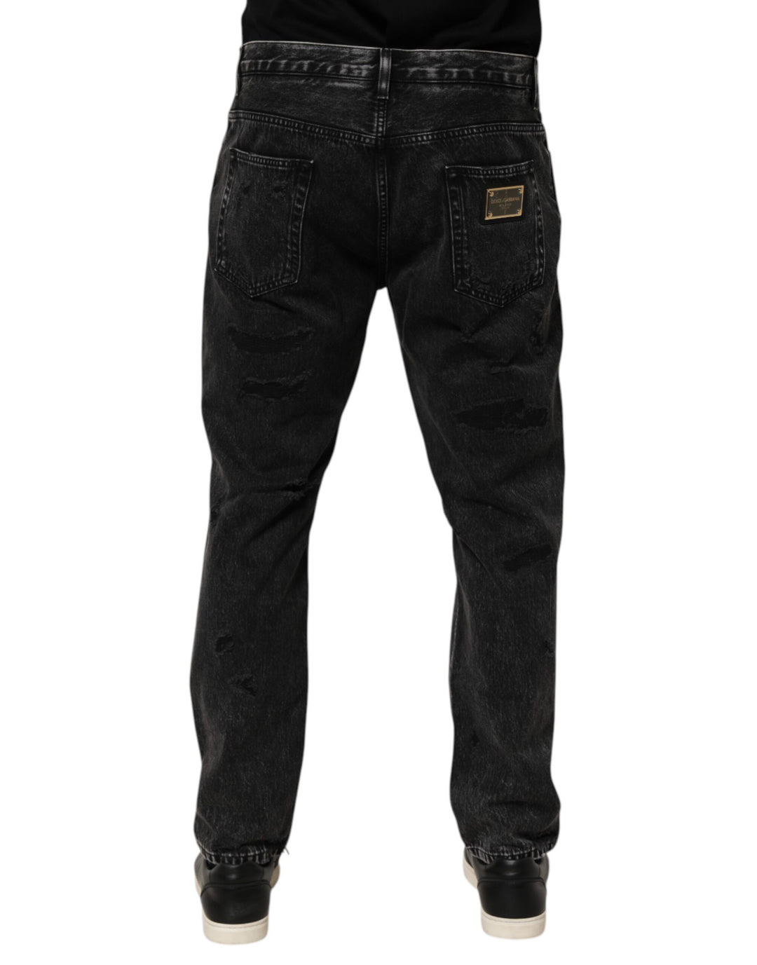 Dolce &amp; Gabbana Black Washed Ripped Loose Cotton Denim Jeans