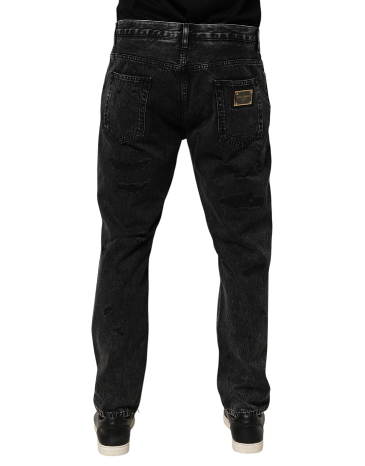 Dolce &amp; Gabbana Black Washed Ripped Loose Cotton Denim Jeans