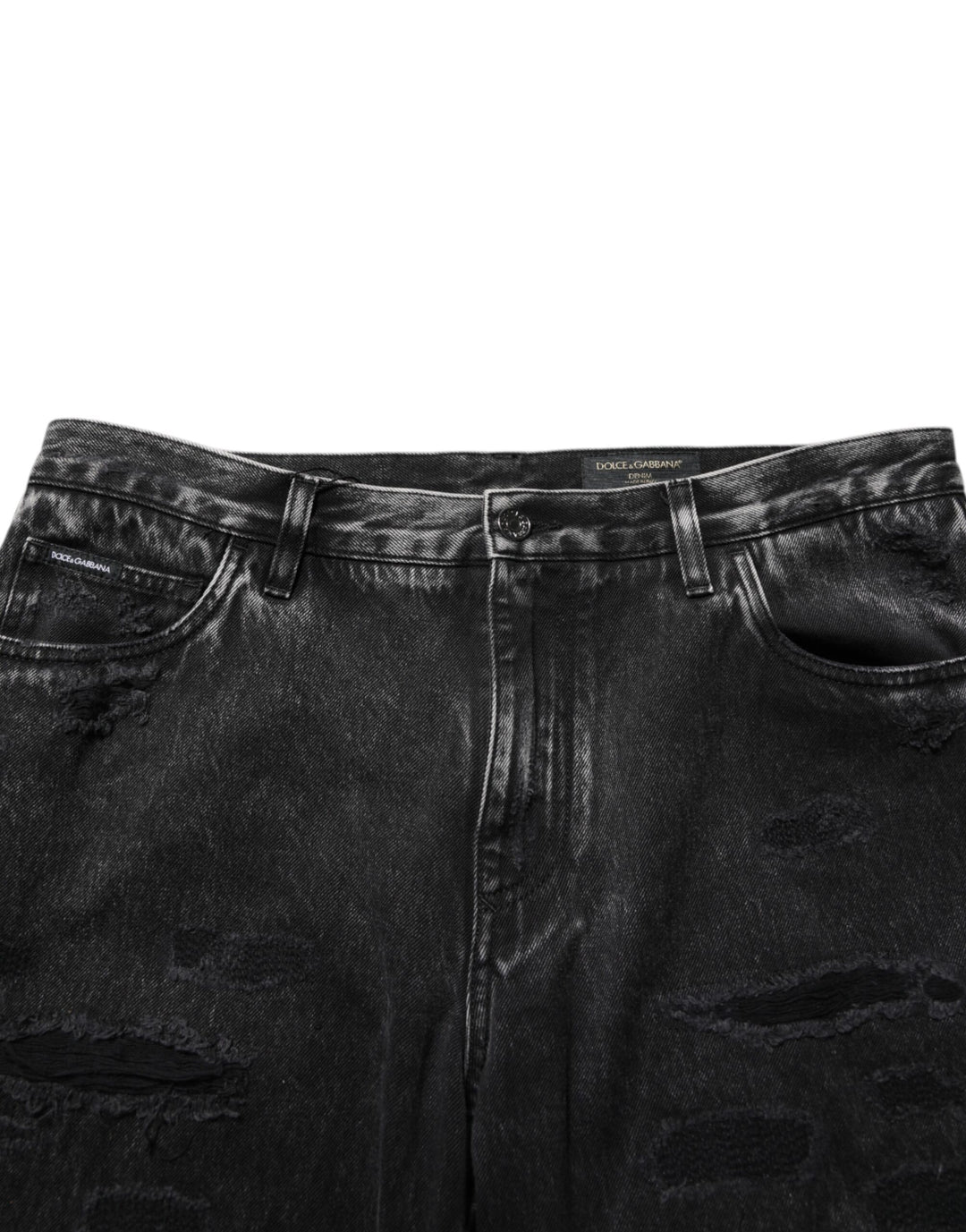 Dolce &amp; Gabbana Black Washed Ripped Loose Cotton Denim Jeans