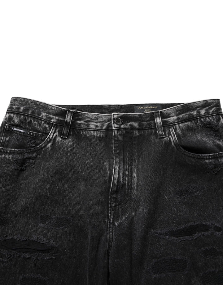 Dolce &amp; Gabbana Black Washed Ripped Loose Cotton Denim Jeans