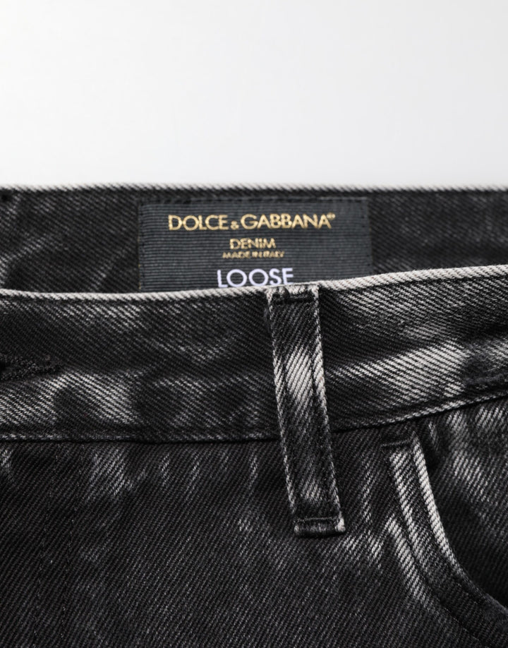 Dolce &amp; Gabbana Black Washed Ripped Loose Cotton Denim Jeans
