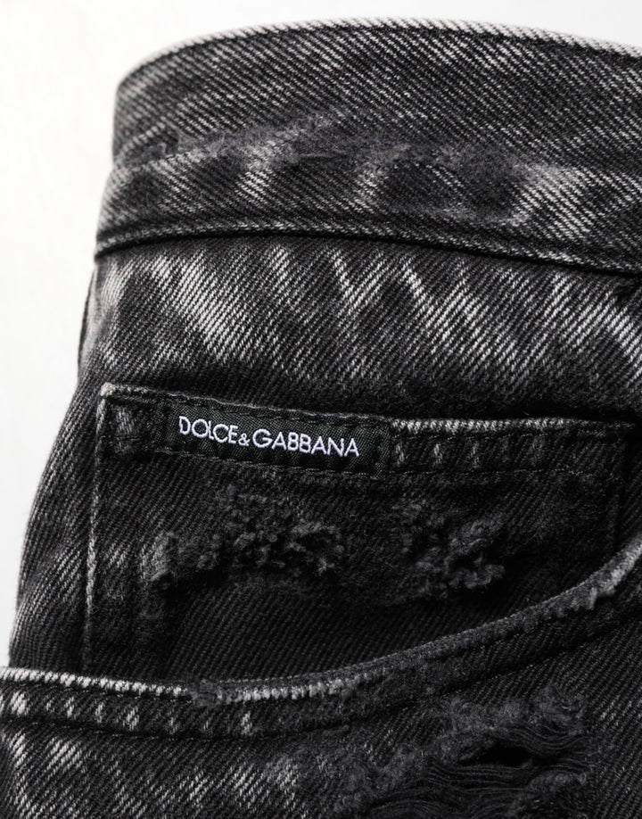 Dolce &amp; Gabbana Black Washed Ripped Loose Cotton Denim Jeans
