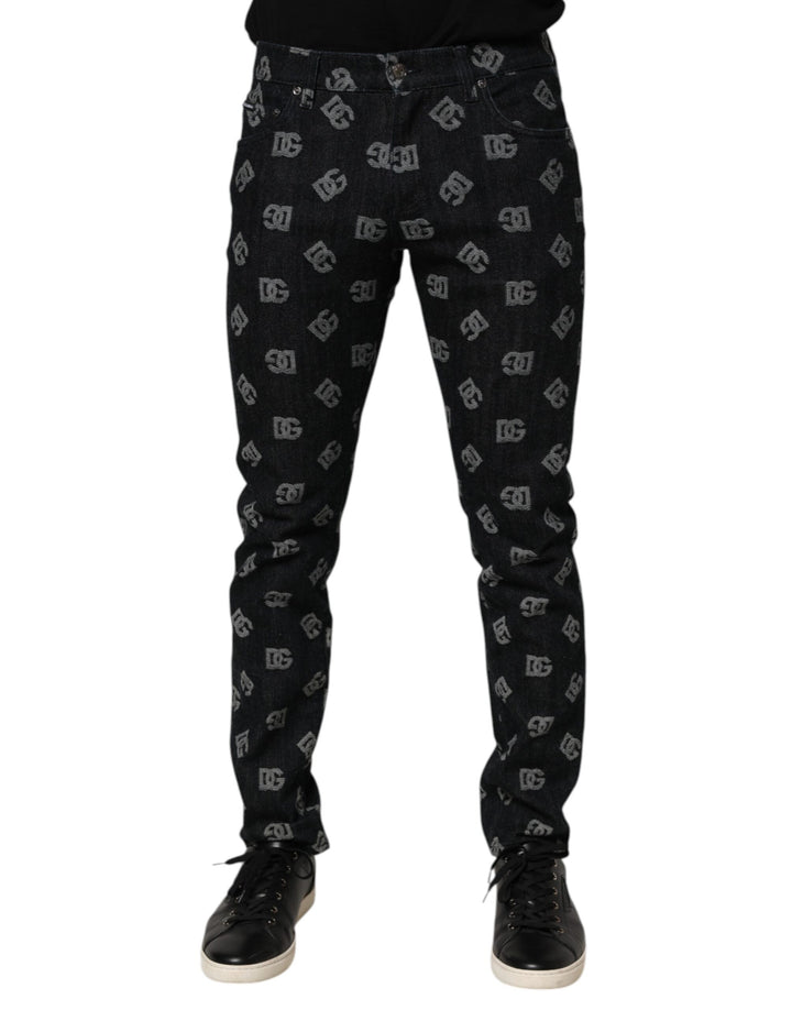 Dolce &amp; Gabbana Black DG Monogram Cotton Skinny Denim Jeans