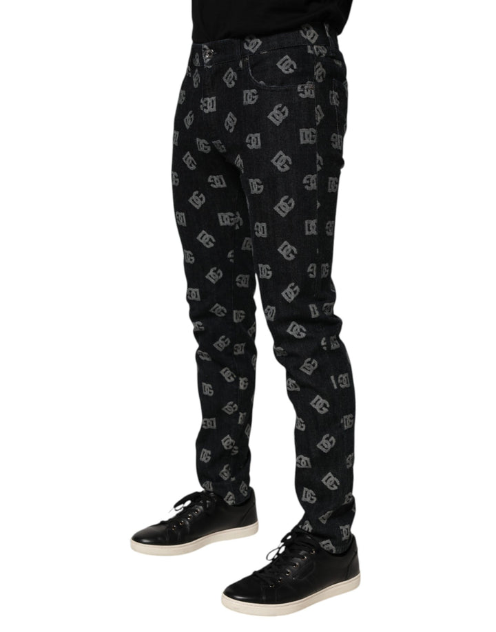 Dolce &amp; Gabbana Black DG Monogram Cotton Skinny Denim Jeans