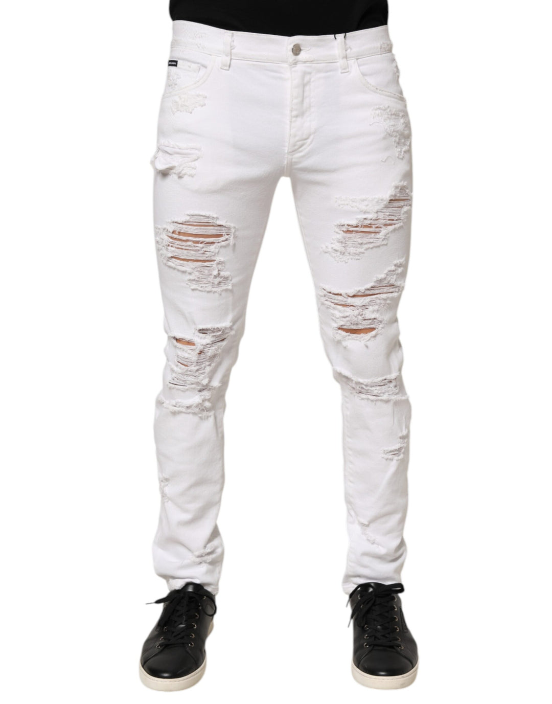 Dolce &amp; Gabbana White Distressed Ripped Denim Trouser Jeans