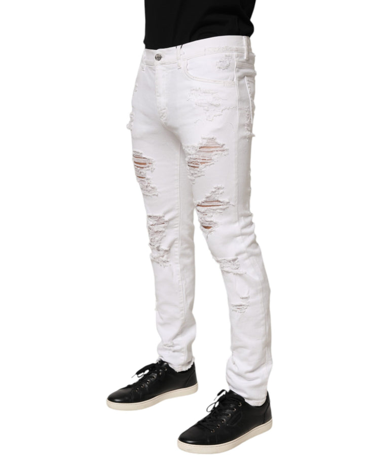 Dolce &amp; Gabbana White Distressed Ripped Denim Trouser Jeans