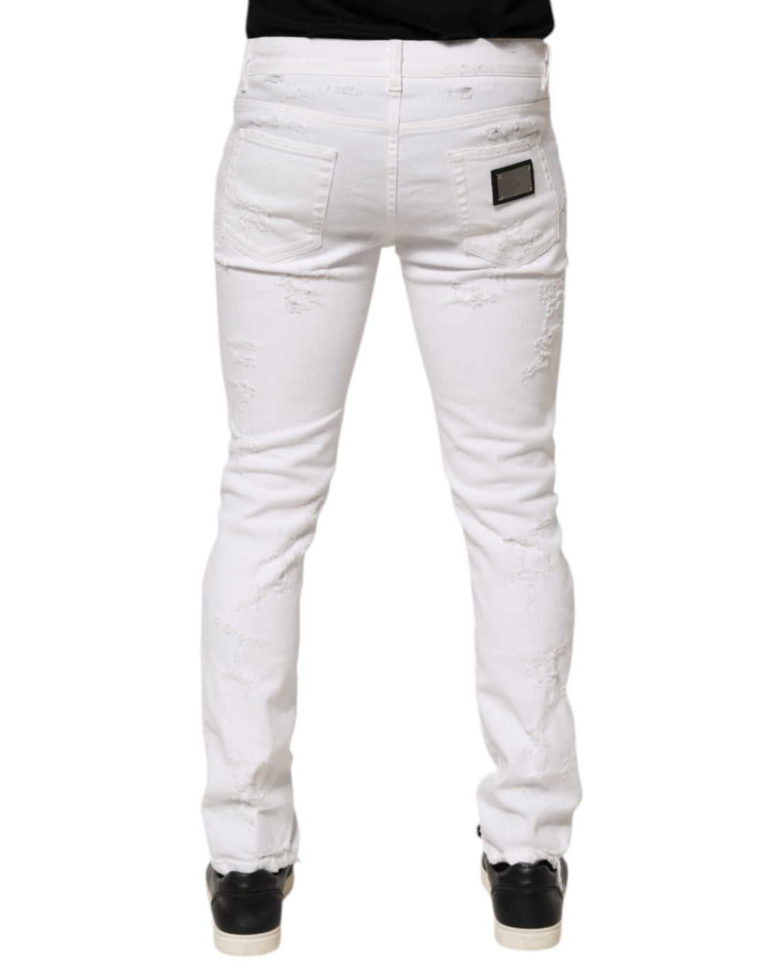 Dolce &amp; Gabbana White Distressed Ripped Denim Trouser Jeans