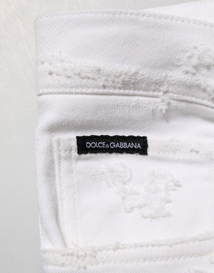 Dolce &amp; Gabbana White Distressed Ripped Denim Trouser Jeans