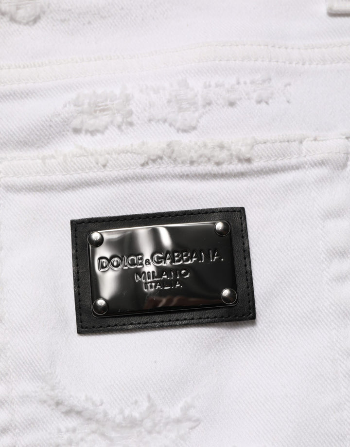 Dolce &amp; Gabbana White Distressed Ripped Denim Trouser Jeans