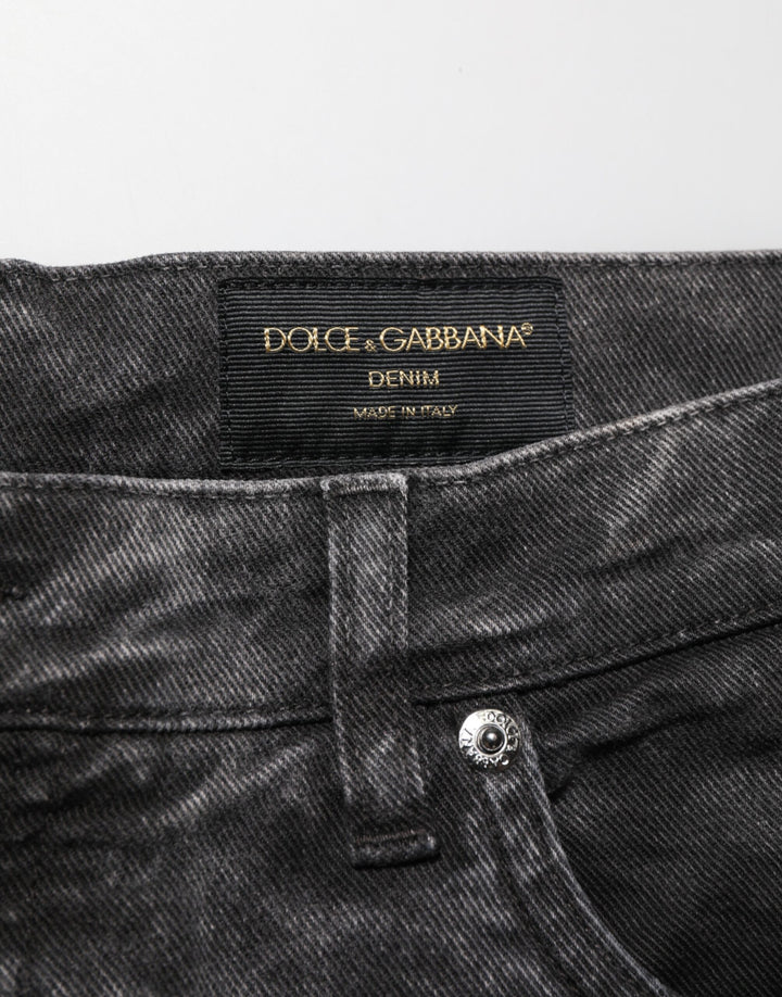 Dolce &amp; Gabbana Black Cotton Mid Waist Denim Men Bermuda Short