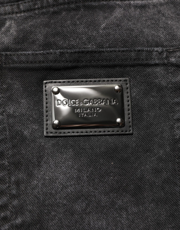 Dolce &amp; Gabbana Black Cotton Mid Waist Denim Men Bermuda Short