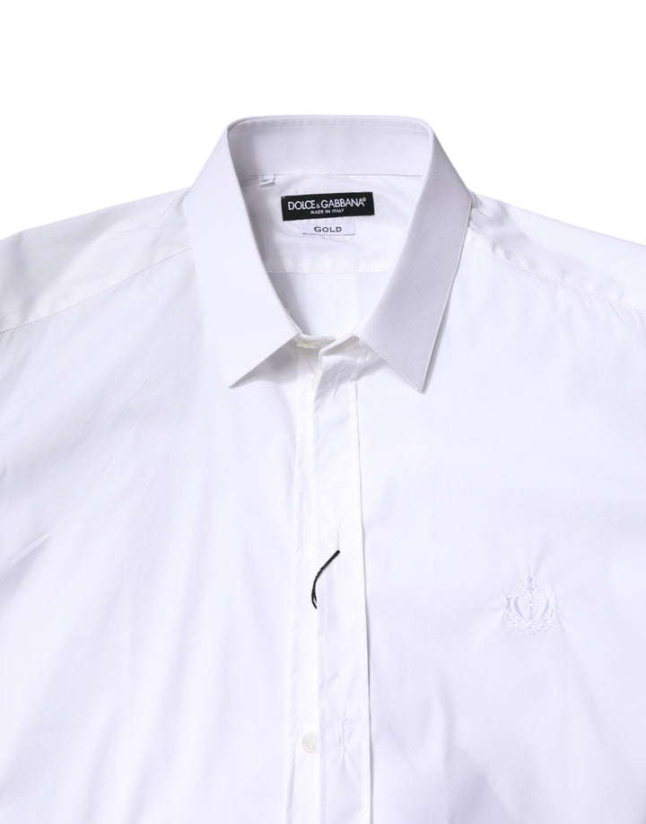 Dolce &amp; Gabbana White Cotton Collared GOLD FormalDress Shirt