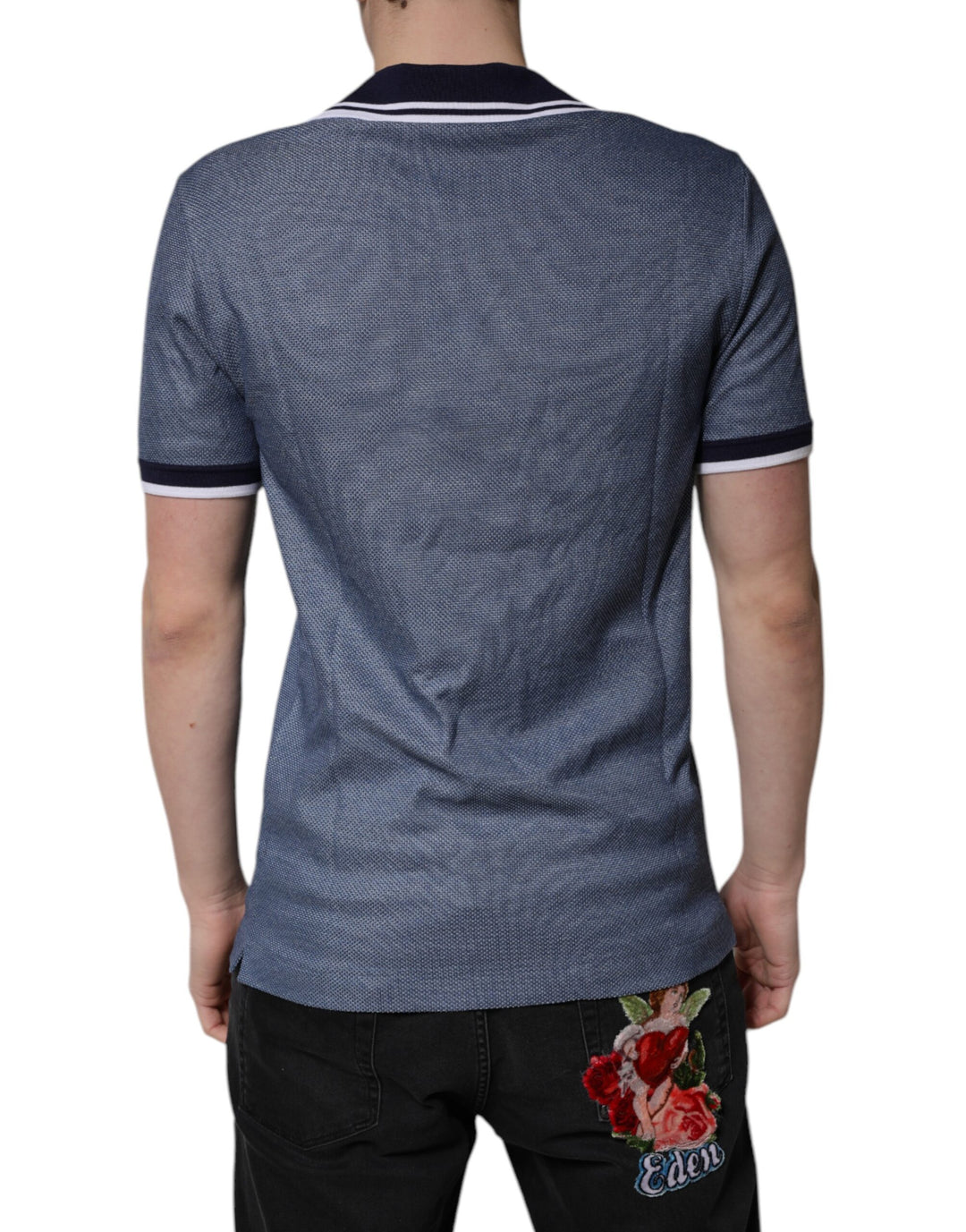Dolce &amp; Gabbana Blue Collared V-neck Silk Blend Polo T-shirt
