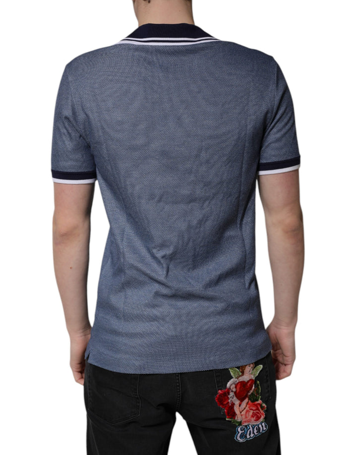 Dolce &amp; Gabbana Blue Collared V-neck Silk Blend Polo T-shirt