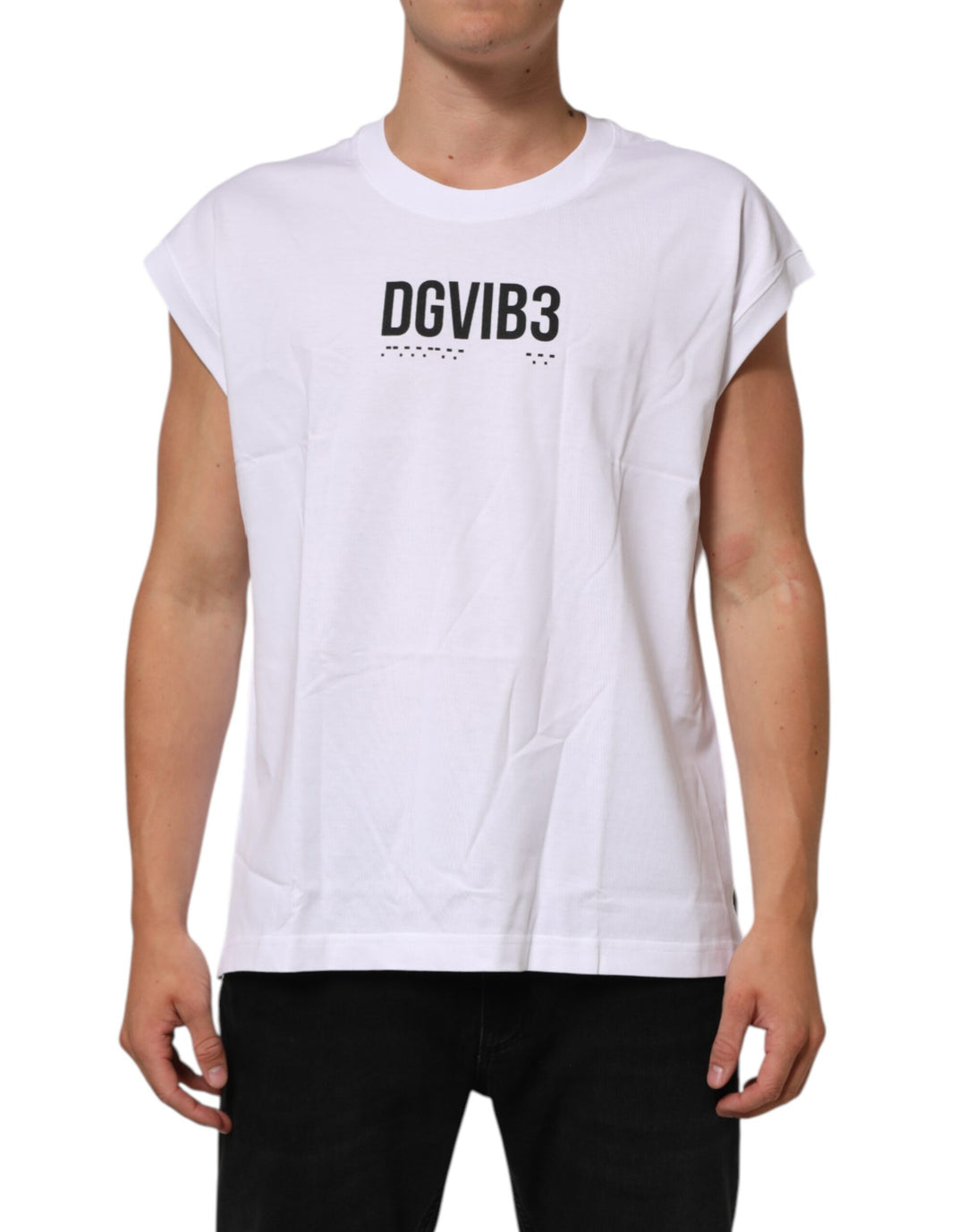 Dolce &amp; Gabbana White Cotton Sleeveless Printed Tank T-shirt