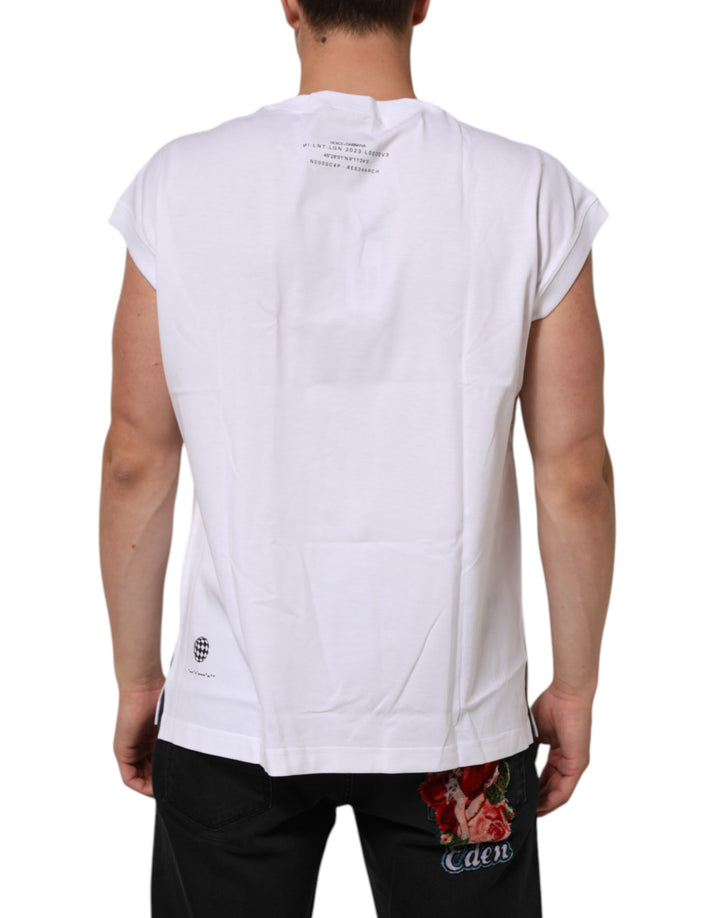 Dolce &amp; Gabbana White Cotton Sleeveless Printed Tank T-shirt