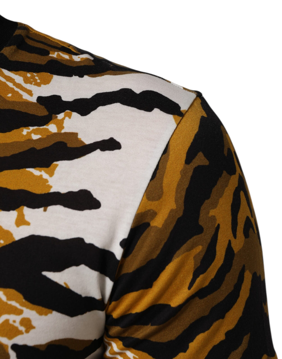 Dolce &amp; Gabbana Multicolor Leopard Palm Leaf Men Crew Neck T-shirt